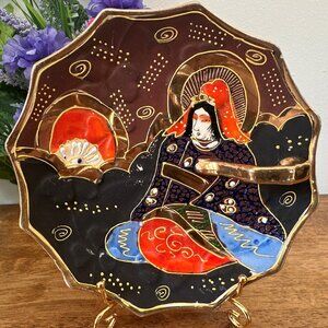 Vintage Satsuma Immortals Plate Japan Hand Painted Nappy Dish Majolica Style‎